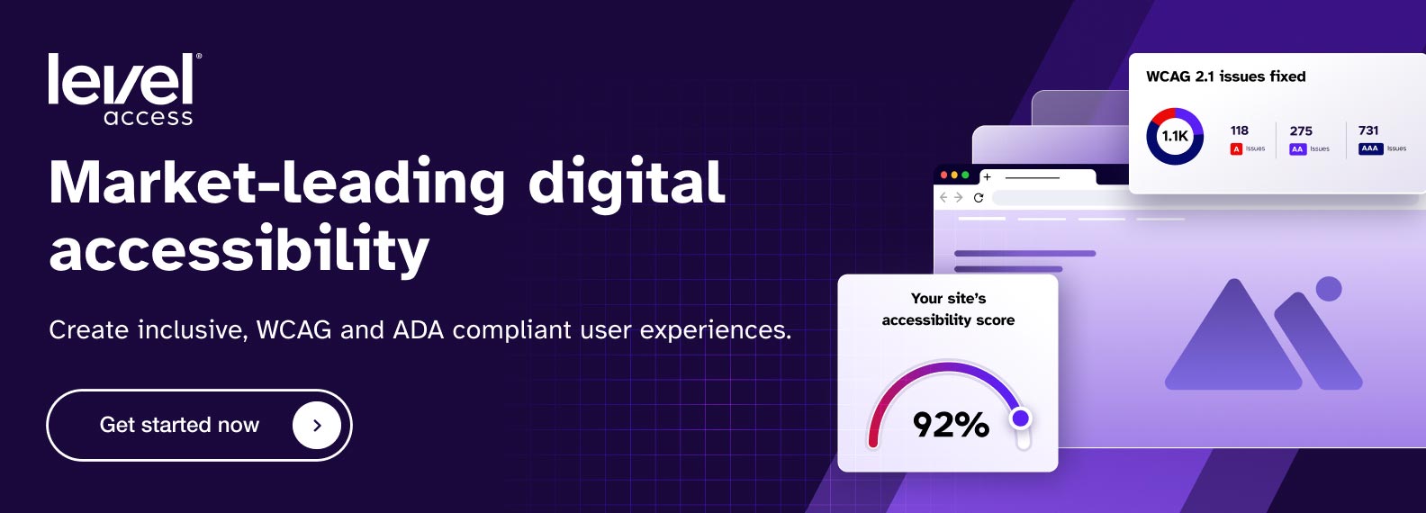 Banner promoting market-leading digital accessibility with WCAG compliance and 92% score indicator